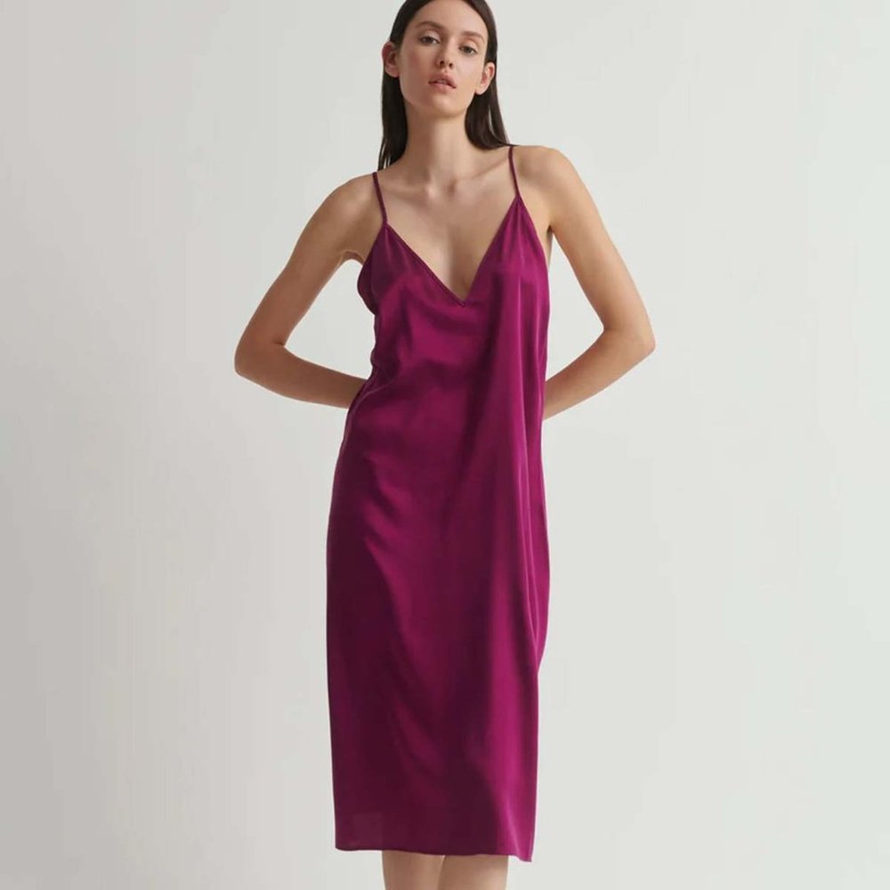 NWT SKIN Worldwide Tess Silk Chemise Dress Slip Sz 2 Small Medium Wild Orchid